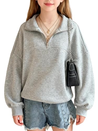 Girls Half Zip Sweatshirt Pullover Top for Ages 6-14