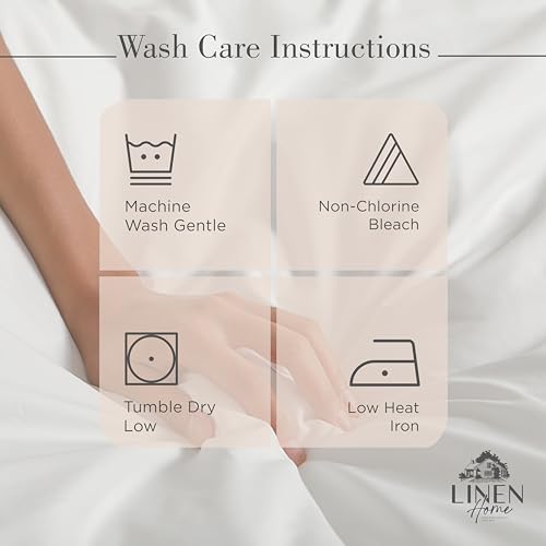 Image of Linen Home 100% Cotton Percale Sheets Full Size, Sand Shell, Deep Pocket, 4 Pieces Set - 1 Flat, 1 Deep Pocket Fitted Sheet and 2 Pillowcases, Crisp Cool and Strong Bed Linen