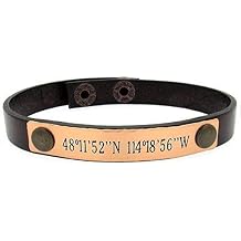 Personalized GPS Bracelet - Latitude Longitude Coordinates Engraved Leather Cuff - Engraved Copper Bracelet - Custom Coordinate Bracelet for men - 7th anniversary gift