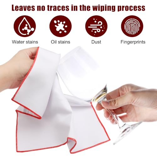 5 Stück Poliertuch Gläser, 30 X 30 cm Glaspoliertücher, Poliertücher Gläser Gastronomie, Glasreinigungstücher, Fusselfrei Poliertücher Hochglanzoberflächen, Weiß Weingläser Tücher mit Rotem Rand