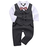 famuka Baby Boy Long Sleeve Gentleman Romper One-Piece Wedding Outfits with Beret (Grey, 3-6Months)
