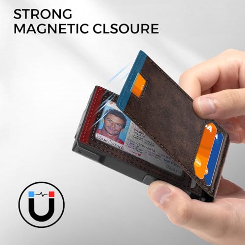 RUNBOX Wallet for Men, Mens Minimalist Wallet Holds 14 Cards, Compact Pop Up Wallet with Dual ID Windows & Money Clip, RFID Blocking Flip Up Card Holder, Metal Aluminum Credit Card Case Bifold Wallet by RUNBOX - Image 5