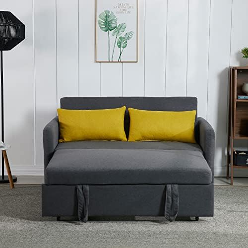 Lepfun, 56.3" Convertible Loveseat Bed Mid-Century Modern Sleeper Twin Floor Gaming Couch,Upholstered Fabric Futon Living Room,Foldable Lazy Recliner Sofa,Grey