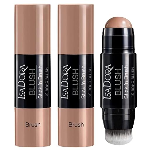 IsaDora Stick n’ Brush Blush Stick Cream med Skruvbar Borste – Rouge Kräm Stick Parfymfri Cruelty Free Makeup Smink Set – Boho Blush 3-Pack