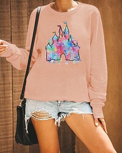 Lukycild Magic Castle Sweatshirt Women Magic Kingdom Graphic Pullover Long Sleeve Holiday Vacation Tops Pink thumb #1