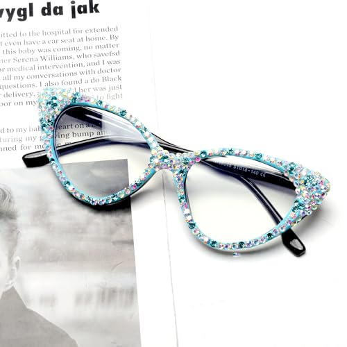 Image of ICARA Bling Rhinestone Cat Eye Reading Glasses for Women - Blue Light Blocking Computer Readers Lightweight TR90 Frame