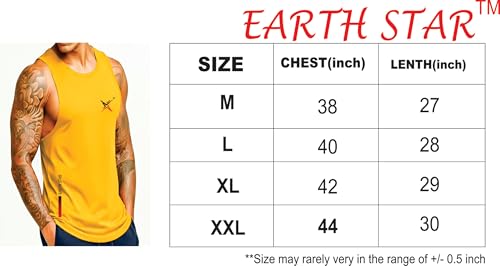 Image of Earth Star Men's Cotton Sleeveless Tank Top Gym Vest, Graphic Print Design for Workout, Beach, Casual Wear, Available in Yellow, Red, Turquoise (XL, Yellow)