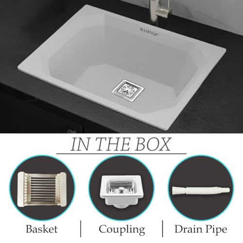 Image of BASINQU Quartz Sink for Kitchen | 24x18x9 Inches Sand-Pluto Single Bowl Sink For Kitchen Basin Diamond Designed | Granite UV Protected Scratch Resistant, Undermount /Topmount Kitchen Sinks