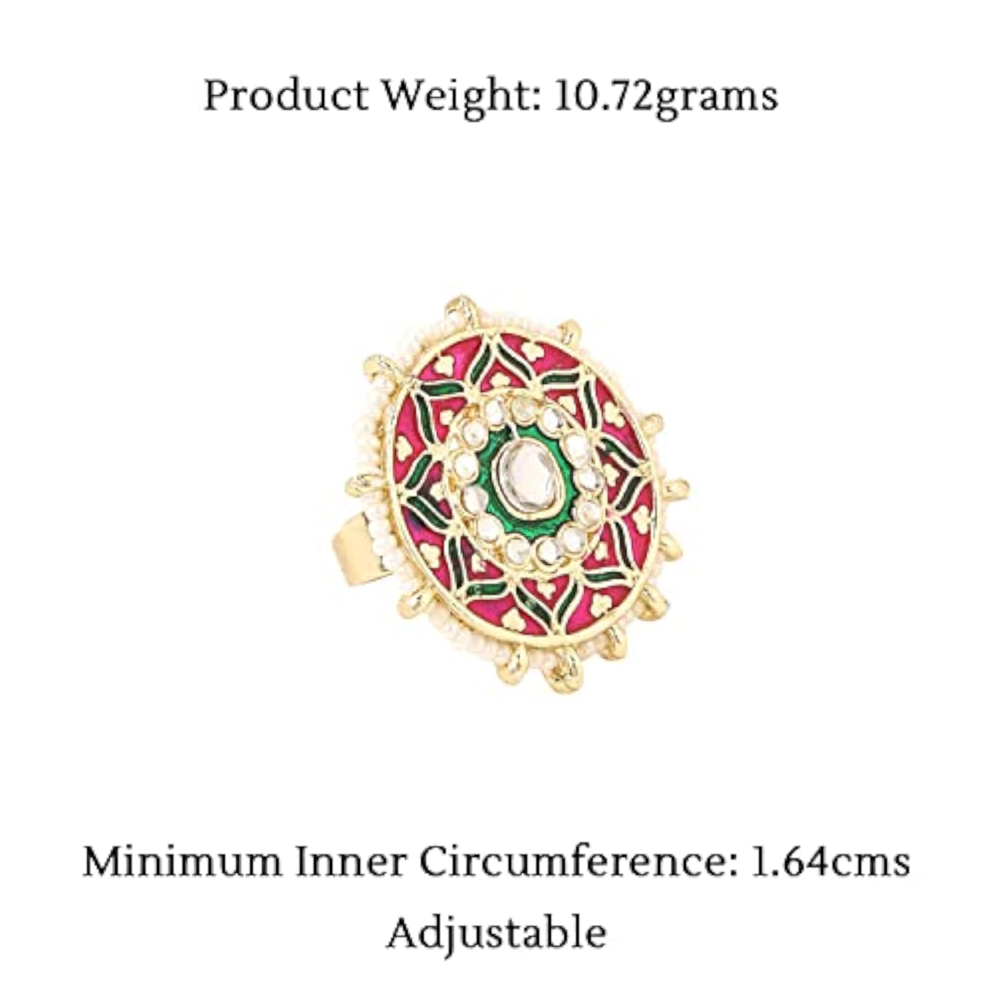 Adjustable Kundan Studded Meenakari Touch Rings, Elegant Gift
