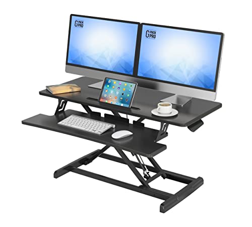 G-PACK PRO Standing Desk Converter - Height Adjustable Sit Stand Desk Riser up to 20.5" - Super Wide 37" Table fits Dual Monitors - 22 Ergonomic Adjustable Standing Desk Workstation Positions G-PACK PRO Standing Desk Converter - Height Adjustable Sit Stand Desk Riser up to 20.5" - Super Wide 37" Table fits Dual Monitors - 22 Ergonomic Adjustable Standing Desk Workstation Positions