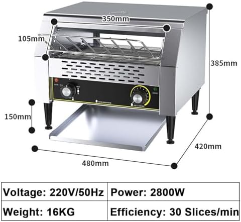 Commercial Conveyor Toaster Electric Bread Machine, Flat Toaster Oven 7-Gear Professional Temperature Control Toaster for Making Muffins/Toast/Pastries/Waffles,1300w