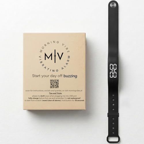 Morning Vibe - Silent Vibrating Alarm Clock Watch | Sleep Wristband for Partners, Parents, Deep Sleepers and Deaf - 10 Custom Alarms, Month Long Battery Life and New Reinforced Strap | Midnight Black