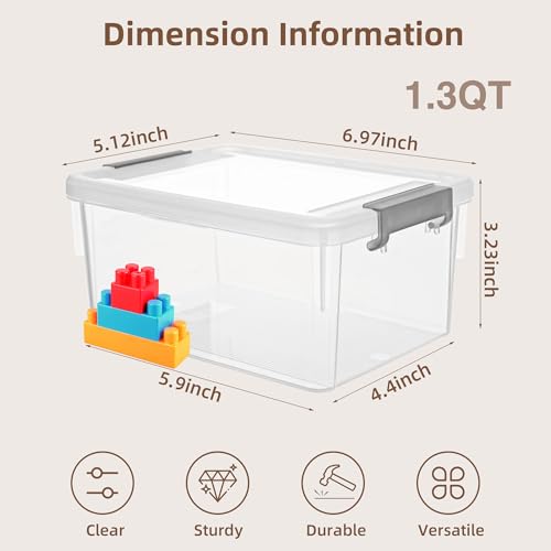 Image of 8Packs 1.3Qt Small Storage Bins with Lids,Stackable Clear