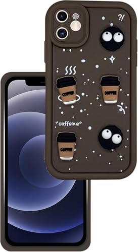 Image of GoldKart Back Case Cover Compatible for iPhone 12 | Cute Fun Cartoon 3D Ball Coffee Silicone Case | Full Body Protection Back Cover for iPhone 12 - Brown