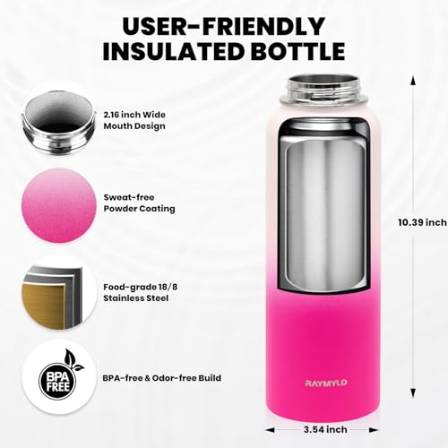 Image of RAYMYLO Insulated Water Bottle 40 oz, Triple Wall Vacuum Stainless Steel (Cold for 36Hrs, Hot for 18Hrs), Leak Proof & Non-BPA, Modern Water Flask Jug with Paracord Handle & Straw Spout Lids