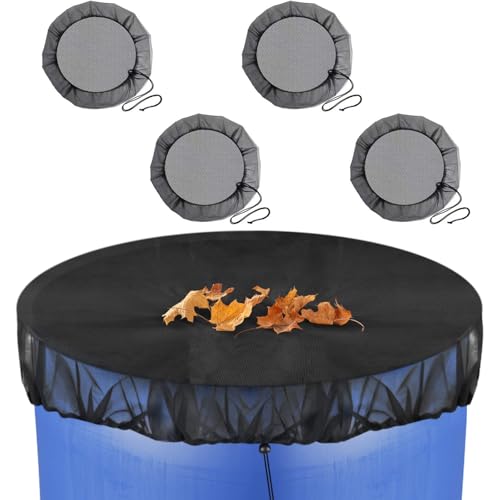Regentonnen Netz, Regentonne Abdeckung Set mit Zugkordel, Schutznetz Regentonne, Wetterbeständiger Mückenschutz Regentonne Abdeckung, Laubschutz und Insekt (4 Stück,50cm)