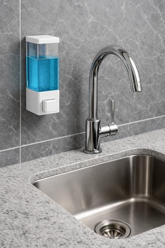 Image of Wall Mounted Liquid Soap Dispenser | Manual Handwash & Sanitizer Dispenser | Refillable Bathroom & Kitchen Soap Dispenser | Leak-Proof Push Button Design | White