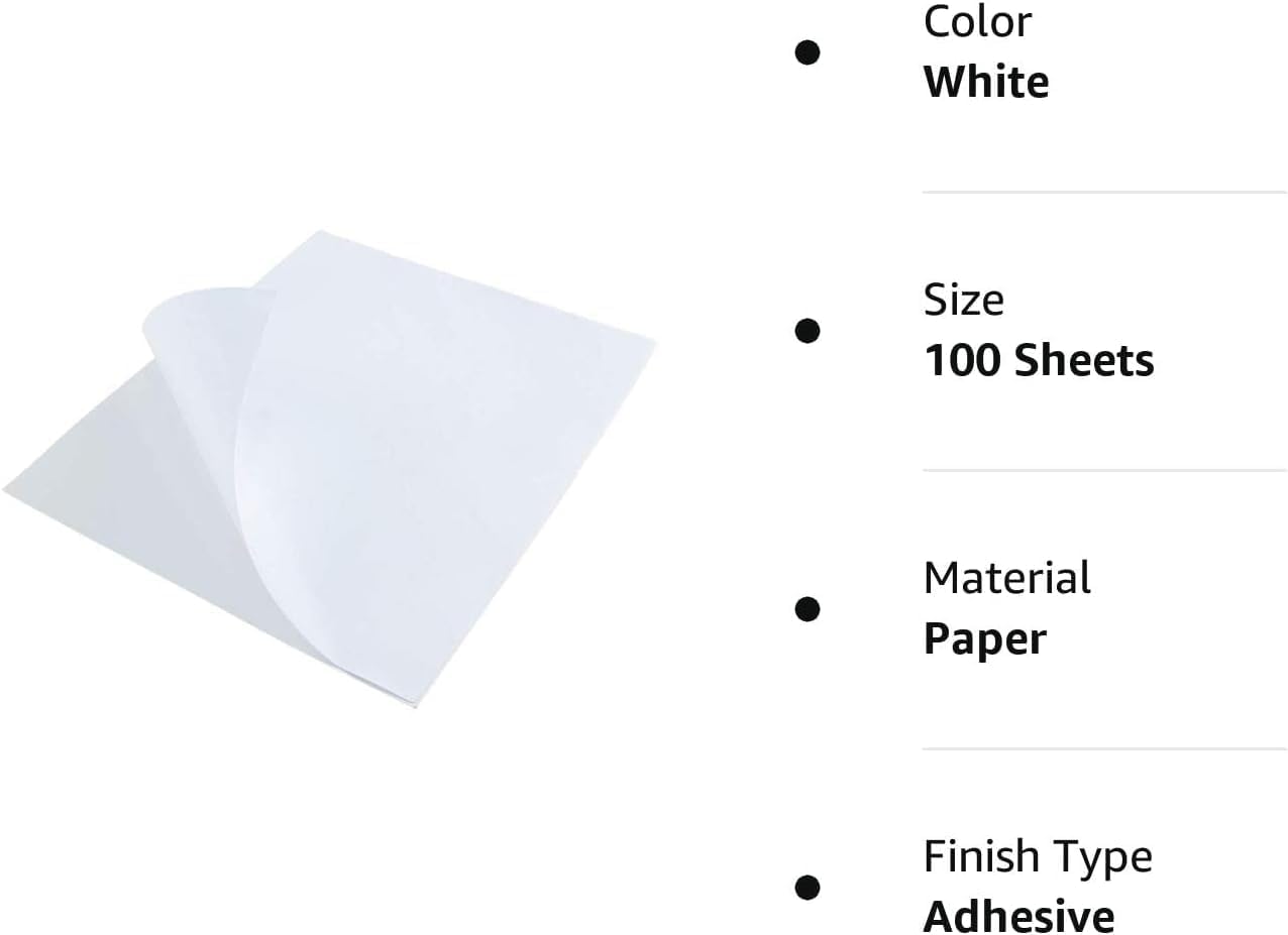 L LIKED 8.5x11 Printable White Sticker Paper Full Sheet Label, Matte, for Laser & Inkjet Printing (100 Sheets) - Image 5