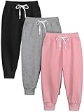 Resinta 3 Pack Toddler Girls Boys Sweatpants Kids Casual Athletic Pull-On Cotton Jogger Pants with Drawstring for Boys Girls