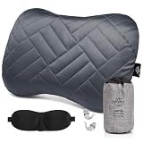 OMVMO Camping Pillow with Washable Removable Cover -Ultralight Inflatable Pillow for Neck Lumbar Support with Silicone Silent Earplugs and 3D Sleep Eye Mask-Travel Air Pillows for Hiking,Backpacking