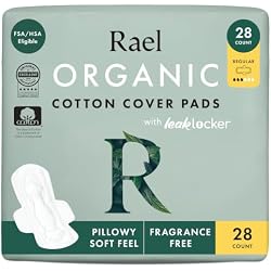 Rael Organic Cotton Cover Sanitary Pads for Women Moderate (Regular, 28 Ct) | Ultra Thin Period Pads with Wings, Regular Absorbency, Unscented, Chlorine Free, Period Essentials, Feminine Care