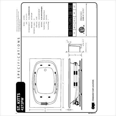 St. Kitts 42 x 72 x 23" Rectangular Whirlpool Jetted Bathtub Color/Trim / Tile Flange / Front Skirt / Drain: Biscuit / Brushed Nickel / No / Yes / Left