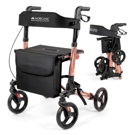 Mobiclinic®, Rollator 4 Wheel, Folding, Lightweight, with Seat and Bag, Walking Frame, Dual Braking System, Aluminium, European Brand, Walker for Adults, 360º Wheels, Trajano