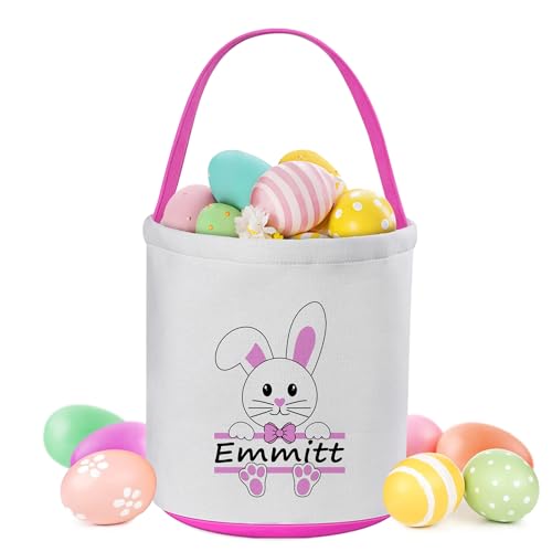 Zmoicky Easter Baskets for Kids, Personalized Easter Basket with Name - Pink Rabbit with Bow Tie