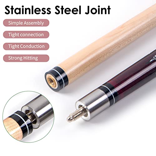 Pool Cue Stick, 58'' Snooker Play Cue Professional Billiard Sticks 18,19,20,21,22 Oz 2-Piece For Pool Table Sports (Red, Maple Wood) #TOP25