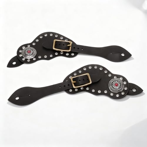 QWUUYEC Steigbügelriemen Schwarz Aus Echtleder Mit Glitzer, Steigbügelschoner Für Western Reitsattel 150 - Western Vintage Stil, Verstellbarer Lederriemen, Für Reiter Und Outdoor