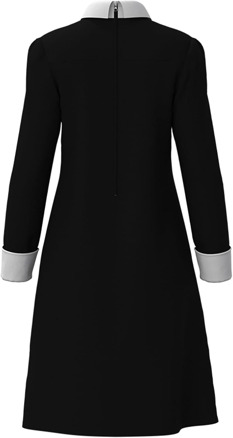 Halloween Costumes for Women White Collar Long Sleeve A-Line Black Dress, Black Costume with Socks - Image 4