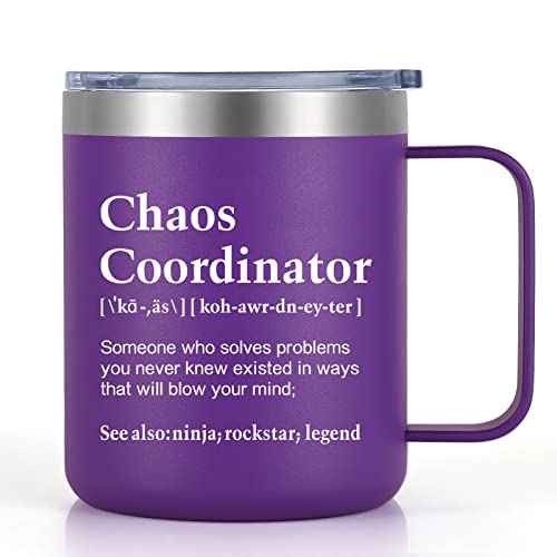Gingprous Chaos Coordinator Gifts Insulated Coffee Mug, Unique Office Gifts Idea For Coworker Boss Lady Women, Thank You Appreciation Gifts For Teacher Coworker Wedding Office, 12Oz Travel Mug, Purple #TOP28