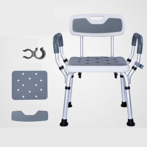 Silla de Ducha Ajustable con Brazos, Bañera Ducha Elevador Silla Taburete de Baño Ergonómico Asiento con Respaldo Ayuda Por Discapacidad para Ancianos Discapacitados, 19×16×27Pulgadas