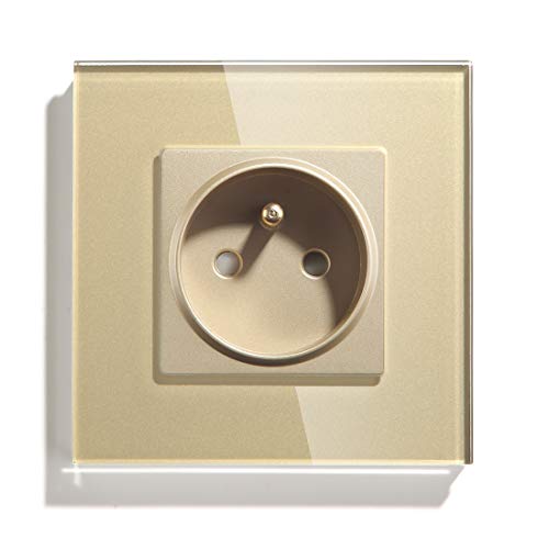 BSEED Prise Murale Prises de courant Alternatif 1 Gang Cadre en Verre Trempé Norme Française 16 Amp 240V 86mm Or Cover