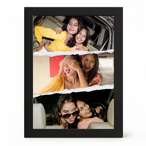 Image of Framekaari Customized Collage Photo Frame | Personalized Gift | Custom 3-Photo Collage | Gift for Friends, Family, Couple & Birthday | Tabletop & Wall Mount | 16x21 cm (Design-12)
