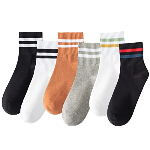 Digoon 6 Pairs Fashion Striped Athletic Socks for Women,Casual Cute Vintage Crew Socks,All Season Socks for Women (Multicolor-2)