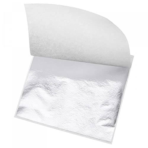 sourcing map Hoja de hoja dorada, papel de hoja plateada brillante, 8,4 x 7,9 cm, para decoración artística, esculturas, pintura, paquete de 100