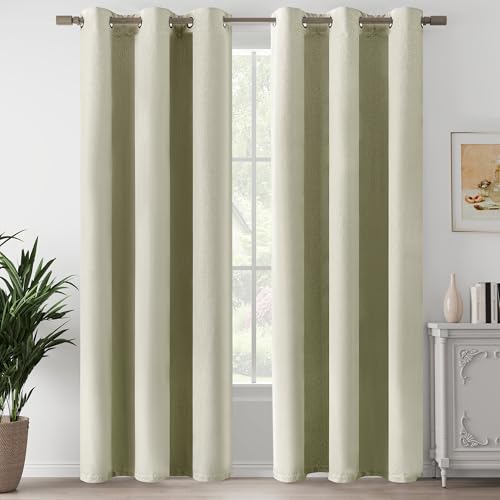 100% Blackout Beige Linen Curtains 84 Inch Length 2 Panels