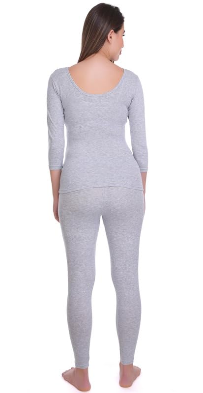 Selfcare Women Solid Cotton Blend Round Neck Light Grey Thermal Set (SW0552-XXL) - Image 4 thumbnail
