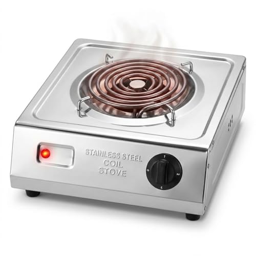 Image of Drumstone 2000W Electric Hot Plate, Single Burner Coil Cooktop with Adjustable Temperature Control, Stainless Steel Body, Portable Countertop Electric Stove for Home, Hostel & Office, Silver