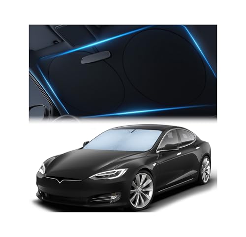 Magnelex Tesla Windshield Sun Shade (Model S), Reflective Polyester Blocks Heat & Sun, Foldable Car Window Sun Blocker, Mirror Cut-Out, Fade-Resistant Sunshade, Tesla S Accessories