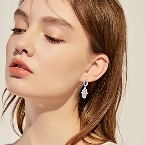 Aniu S925 Sterling Silver Birthstone Earrings for Women,Hamsa Earrings with Cubic Zirconia Costume Jewelry4