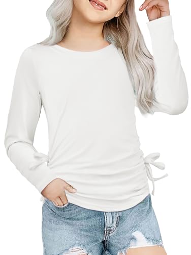 Image of Arshiner Girls Long Sleeve Shirts Ruched Knot Side Tunic Blouse Tee Tops