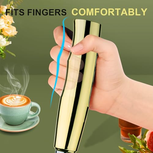 Image of YUSWKO Champagne Gold Handheld Milk Frother Wand for Coffee, Rechargeable Electric Whisk with 3 Heads 3 Speeds Drink Mixer Coffee Frother For Latte, Cappuccino, Hot Chocolate, Egg