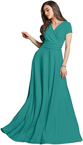 KOH KOH Womens Long Cap Short Sleeve V-Neck Flowy Cocktail Slimming Summer Sexy Casual Formal Sun Sundress Work Cute Gown Gowns Maxi Dress Dresses, Turquoise M 8-10