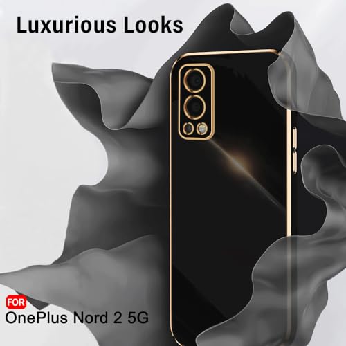 Image of TheGiftKart Luxurious Golden-Plated Back Cover Case for OnePlus Nord 2 5G / OnePlus Nord 2 Pac-Man Edition | Raised Lips for Camera & Screen Protection | Shockproof Design | Stylish Case (TPU, Black)