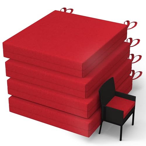 WOLKI Outdoor Cushions for Patio Furniture Set of 4 18.5 x 16 x 3 Red Waterproof Seat Cushions Thick Chair Pads for Garden Patio(Square Corner)