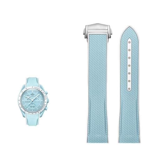 TPUOTI 20mm �V���R�� �I���K�X�E�H�b�`�X�g���b�v MoonSwatch �J�[�u�C���^�[�t�F�[�X ���o�[�V���R�����v�o���h �V�[�}�X�^�[300 �I���K X �X�E�H�b�`�W���C���g �V�̃X�|�[�c�p (�u���[�z���C�g)
