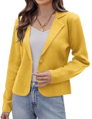Image of GRACE KARIN Women Sweater Blazer Casual Work Croppped Cardigan Lightweight Button Front Short Knit Blazer Jacket S-XXL