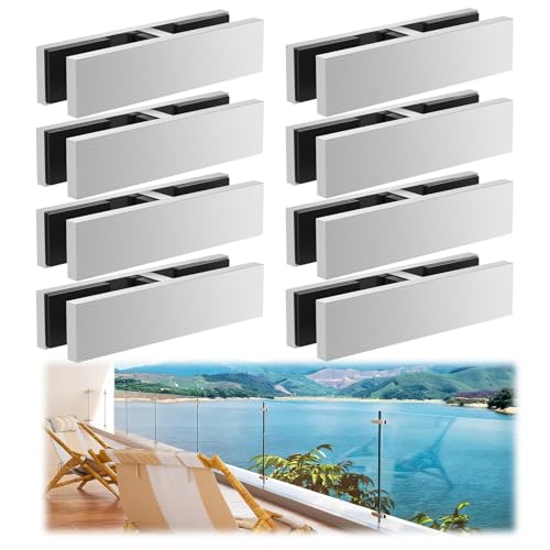 Gyykzz 8 Pack T316 Marine Grade Railing Glass to Glass Clamp, 180 Degree Double Side Bracket for Balustrade, Stainless Steel Brushed Finish Railing Clip Holder for Pool Fence, Balustrade, Balcony Deck